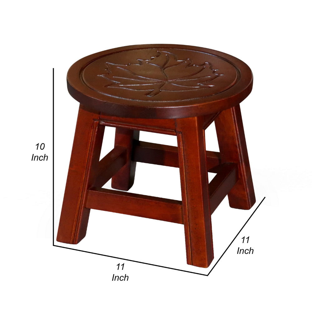 Sidi 11 Inch Step Stool Footrest, Wood Maple Leaf Print, Round, Cherry