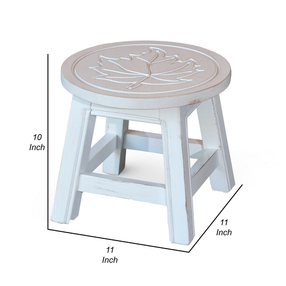 Sidi 11 Inch Step Stool Footrest, Wood Maple Leaf Print, Round, White