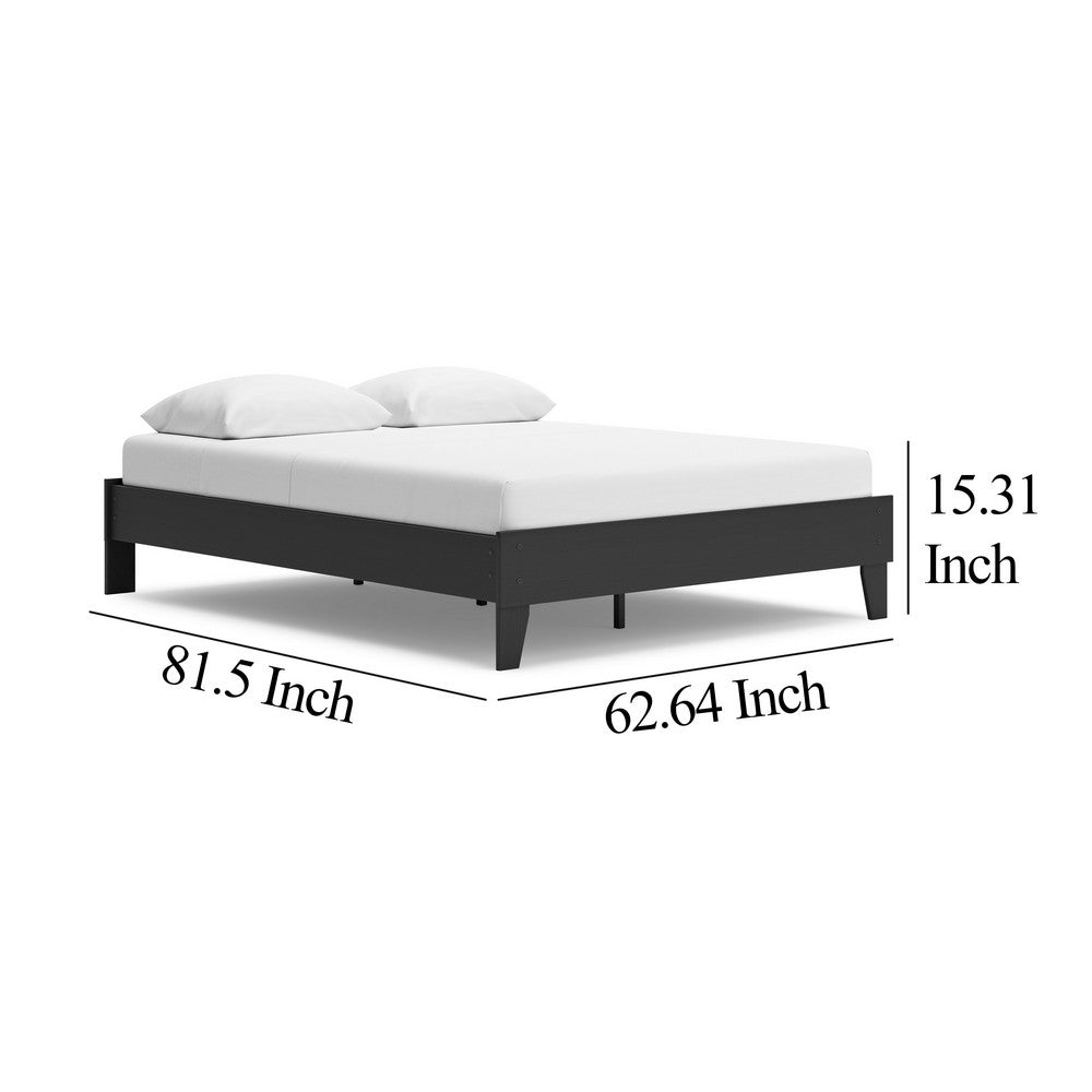 Alli Queen Size Platform Bed, Matte Black Wood Frame with Laminate