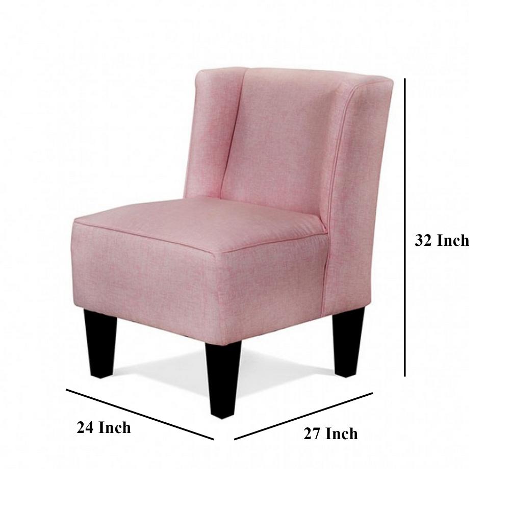 Carie Kids Chair with Wingback and Welt Trim, Solid Wood, Pink Fabric