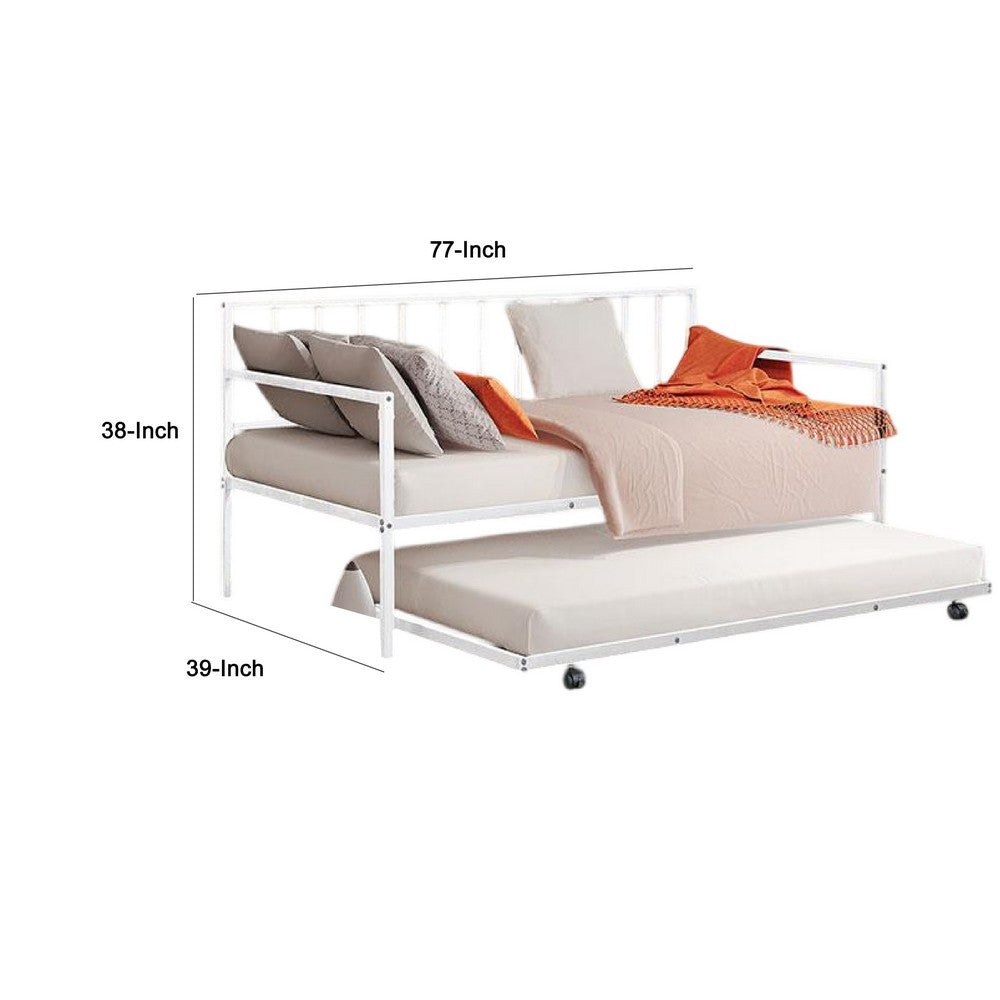Ham Daybed with Pull Out Trundle, White Slatted Open Metal Frame