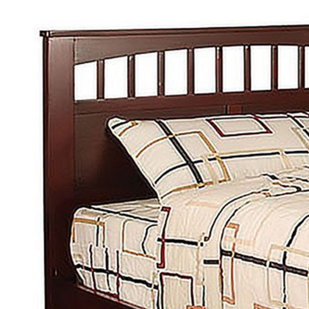 Resy Twin Size Bed, Slatted Headboard and Side Drawers, Cherry Brown