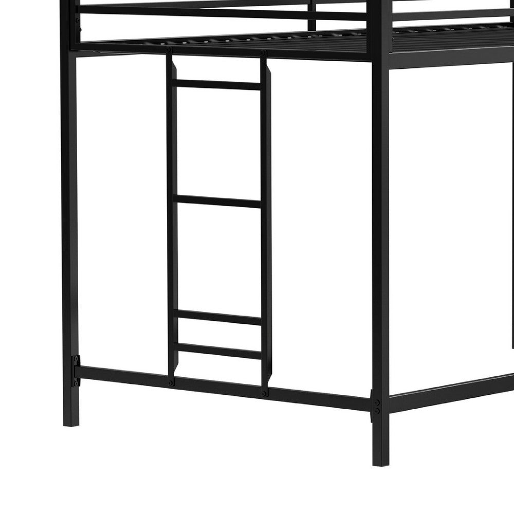 Ady Twin Size Loft Bed with Ladder and Guardrails, Black Metal Frame