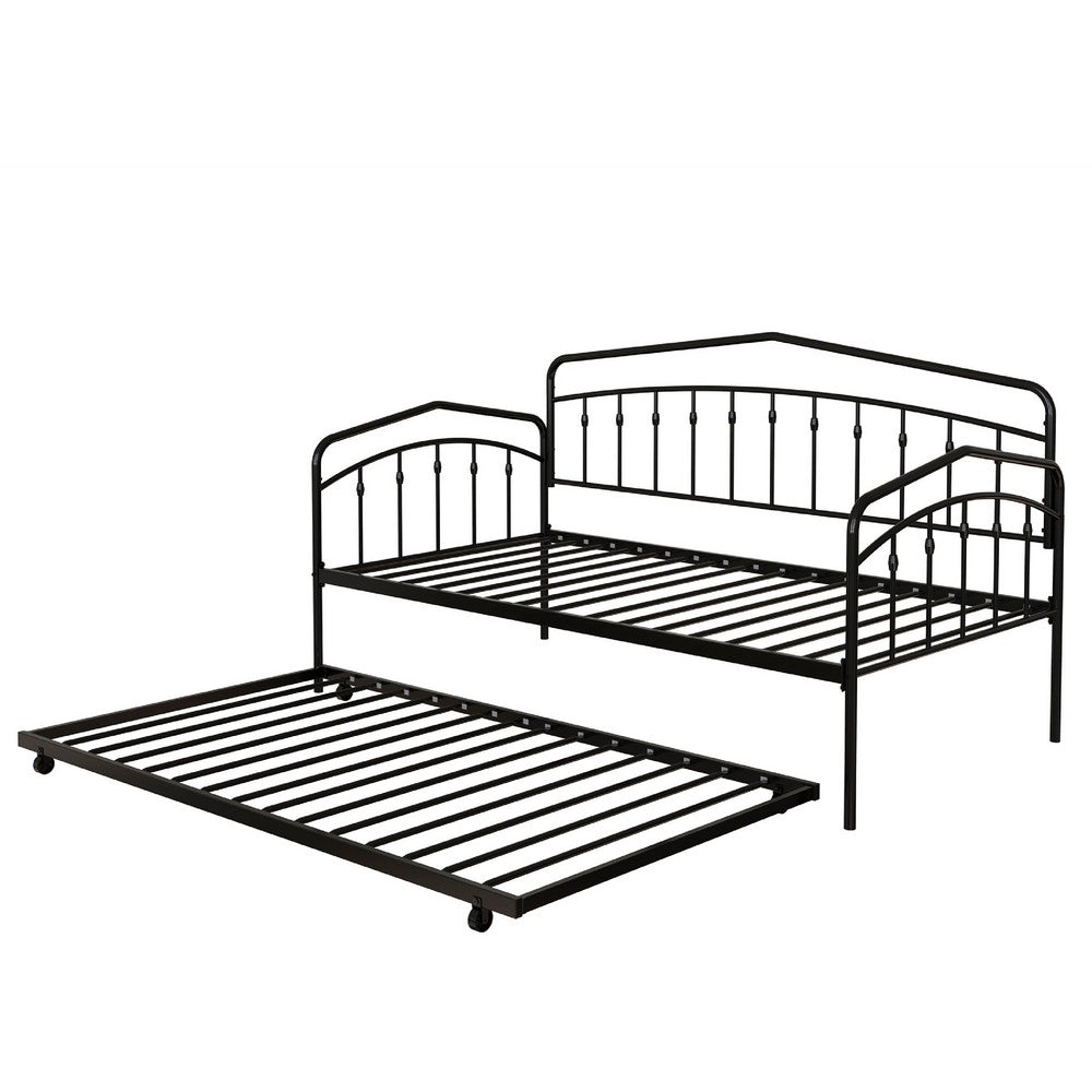 Fea Twin Size Daybed with Pull Out Twin Trundle, Black Metal Frame