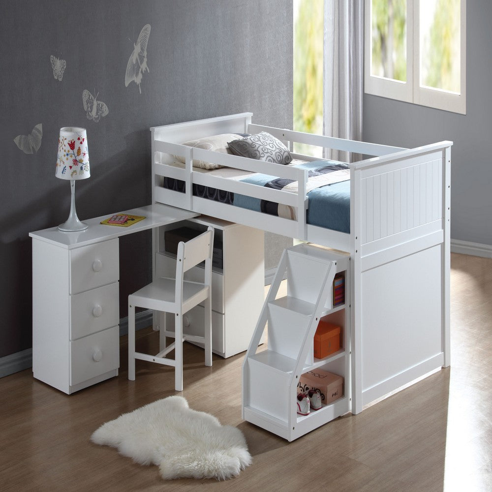 Wyatt Loft Bed, Chest, Desk & Ladder In White