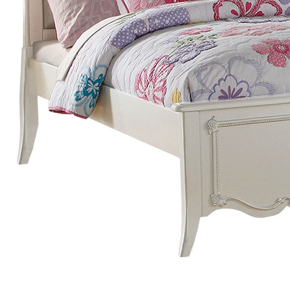 Pine Wood Twin Bed With Button Tufted Headboard, Pearl White