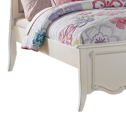 Pine Wood Twin Bed With Button Tufted Headboard, Pearl White