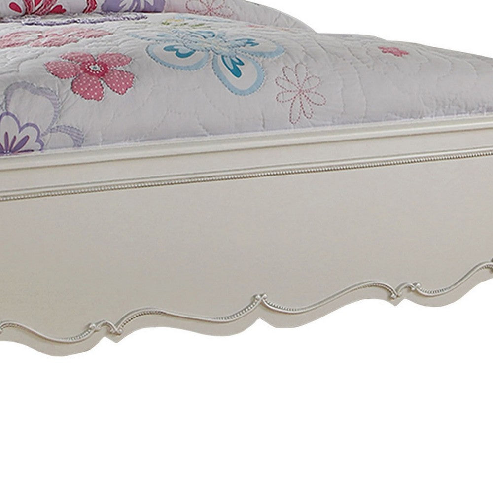 Pine Wood Twin Bed With Button Tufted Headboard, Pearl White