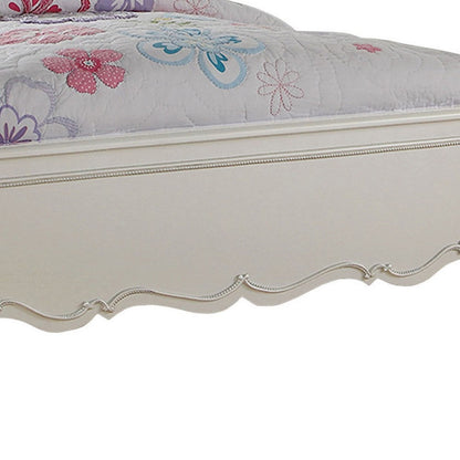 Pine Wood Twin Bed With Button Tufted Headboard, Pearl White