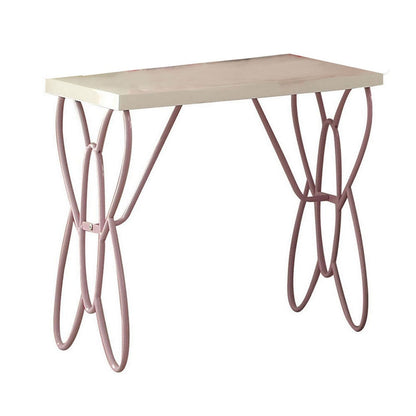 Wood And Metal One Drawer Butterfly Design Nightstand, White & Light Purple