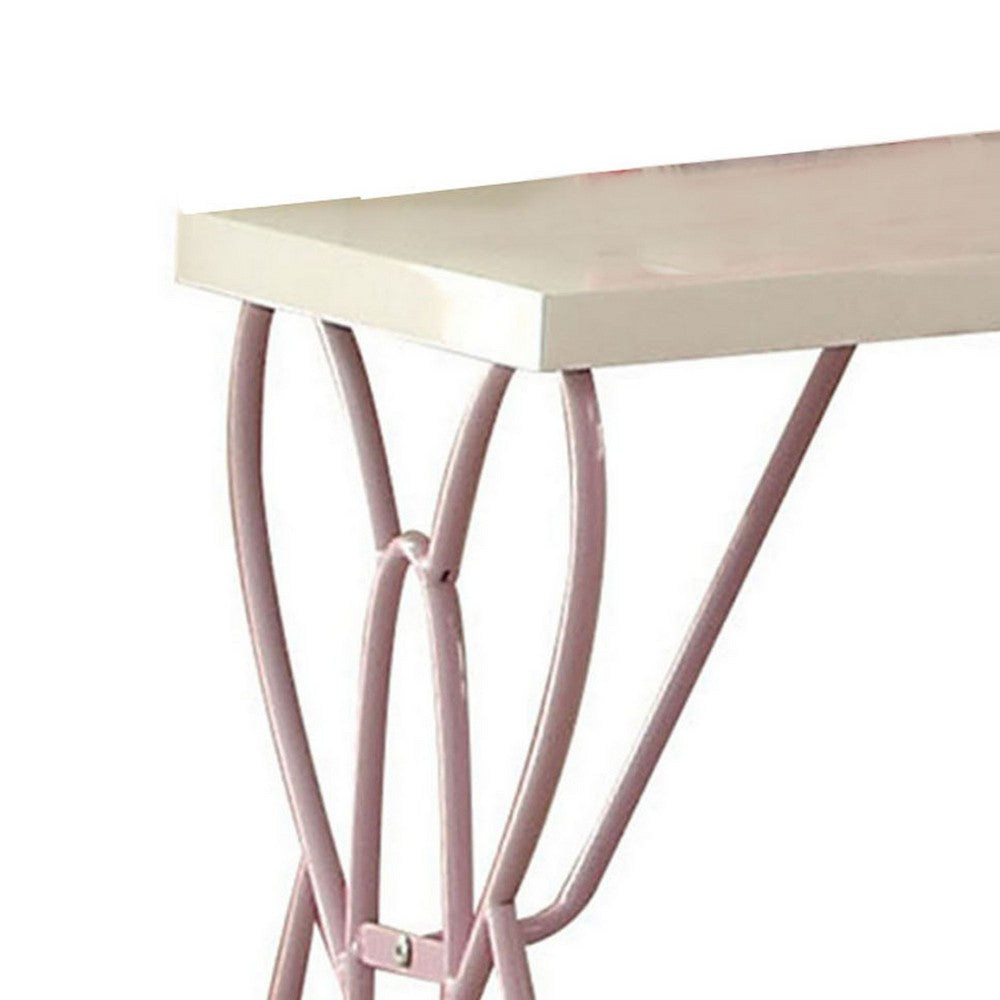 Wood And Metal One Drawer Butterfly Design Nightstand, White & Light Purple