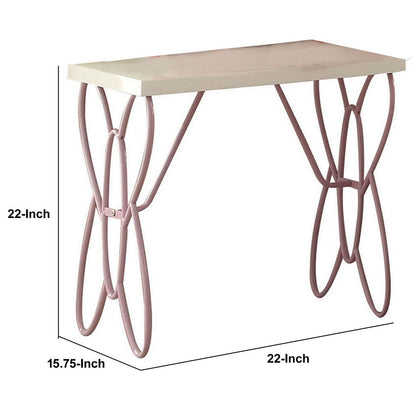 Wood And Metal One Drawer Butterfly Design Nightstand, White & Light Purple