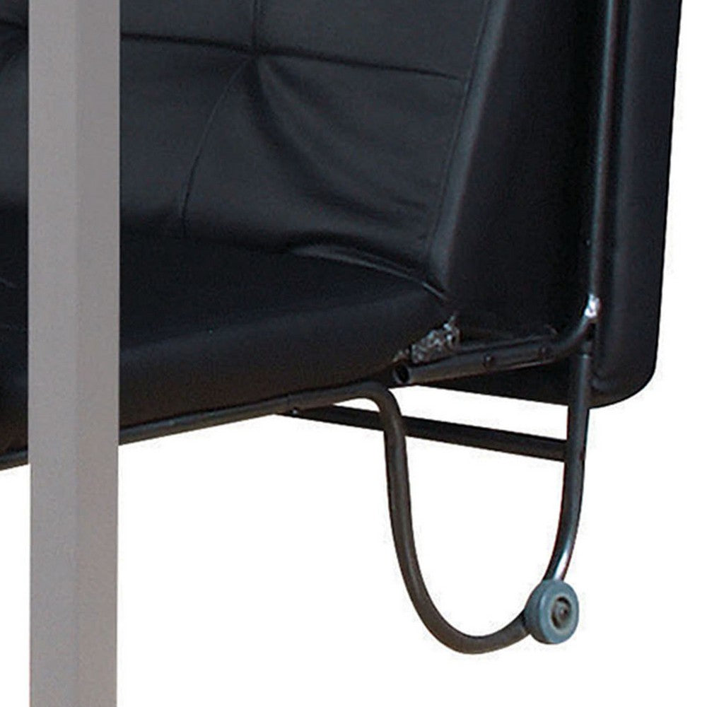 Adjustable Metal Futon with Faux Leather Upholstered Tufted Details and Casters, Black