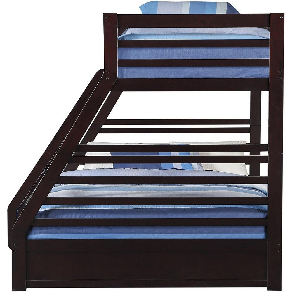 Wooden TwinXL/Queen Bunk Bed with Drawers, Espresso Brown