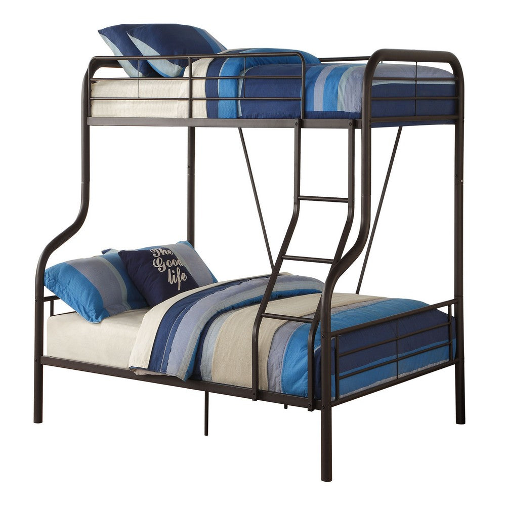 Metal Twin over Full Size Bunk Bed with Guardrail and Ladder, Gray
