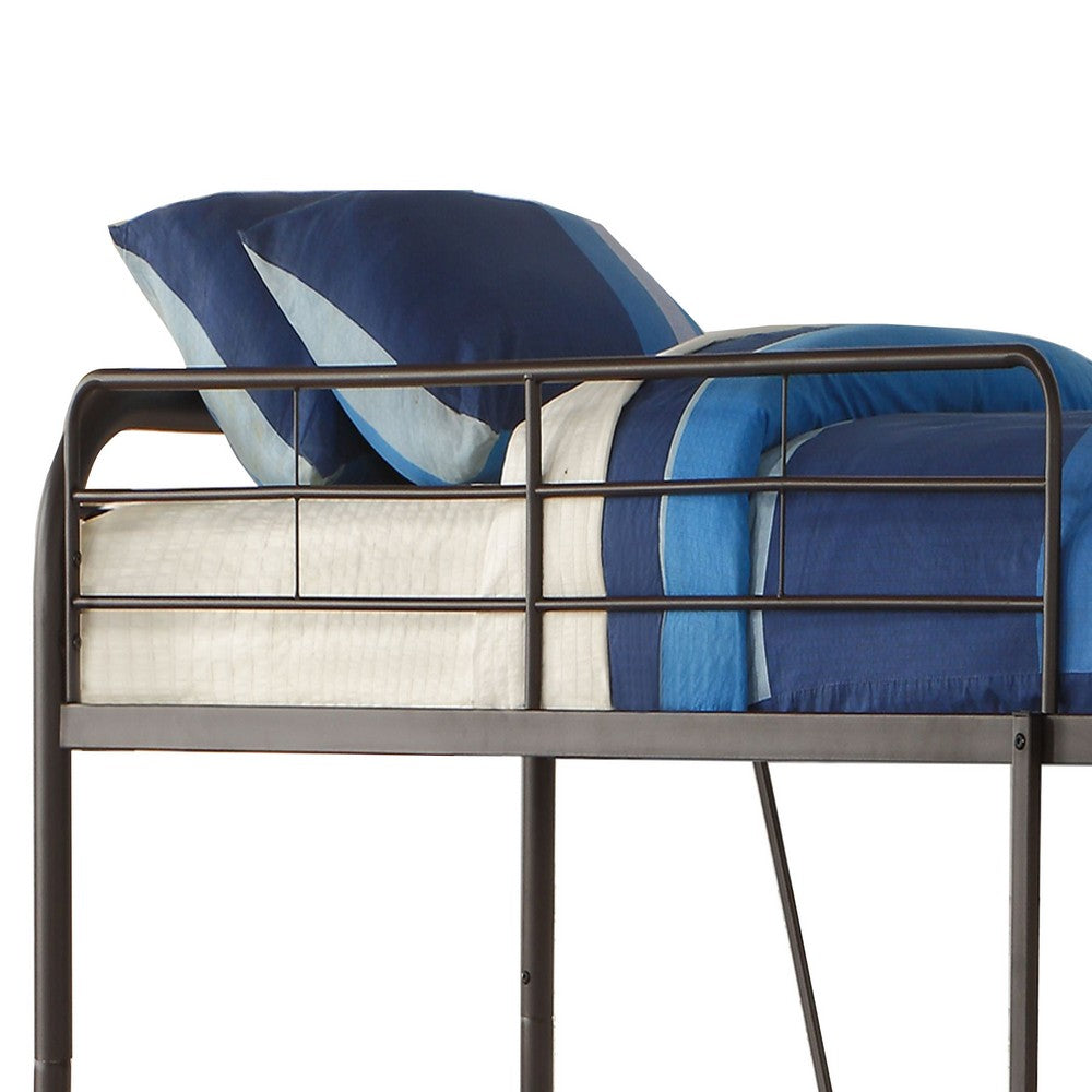 Metal Twin over Full Size Bunk Bed with Guardrail and Ladder, Gray