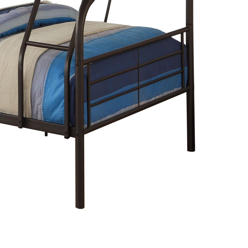 Metal Twin over Full Size Bunk Bed with Guardrail and Ladder, Gray