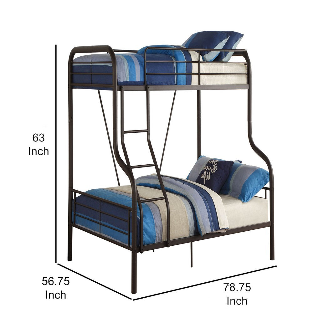 Metal Twin over Full Size Bunk Bed with Guardrail and Ladder, Gray