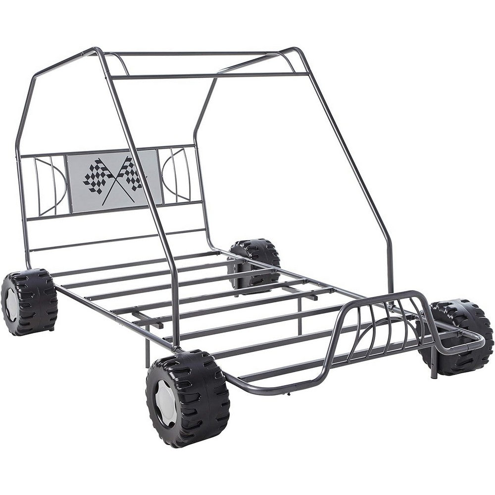 Metal Go Kart Style Twin Bed, Black