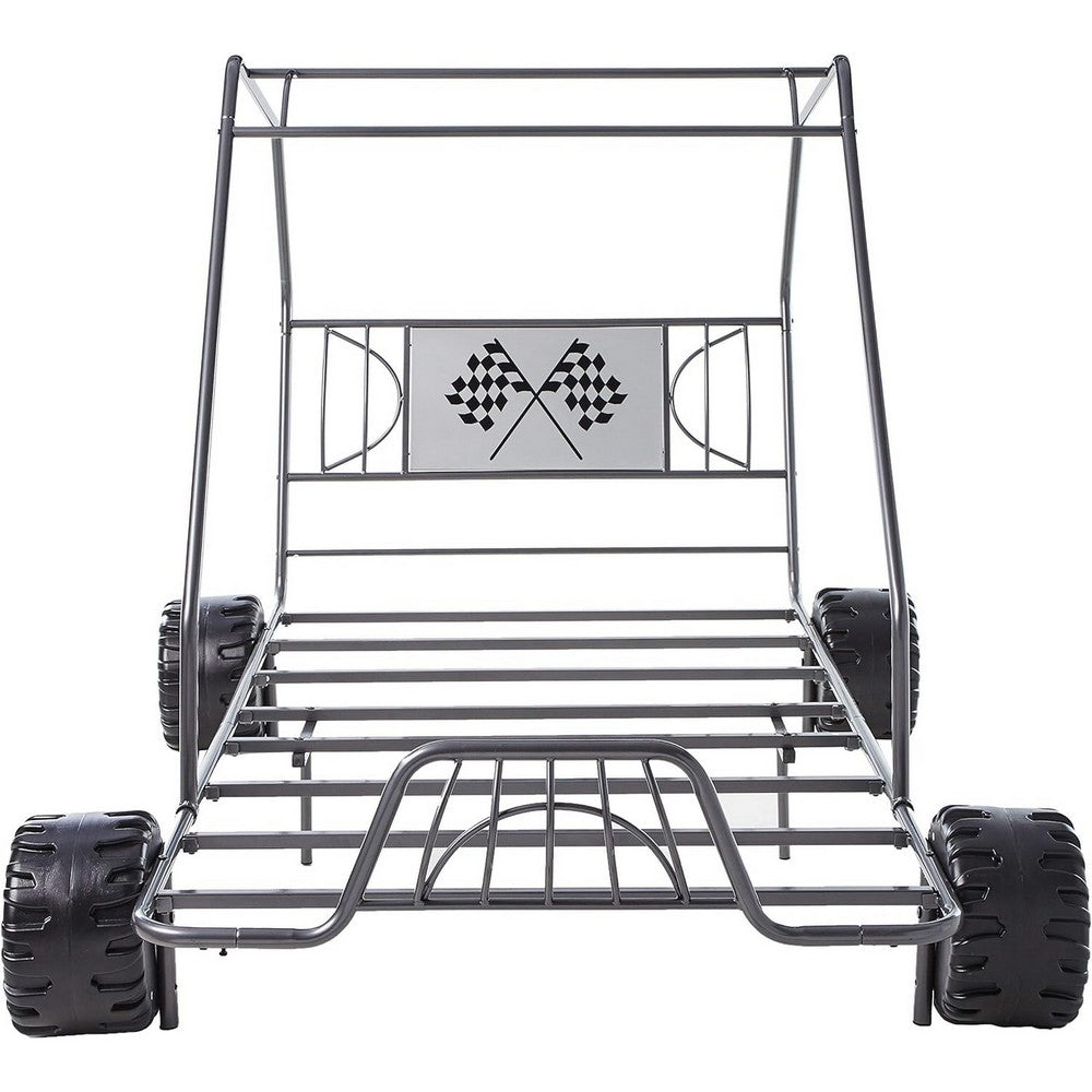 Metal Go Kart Style Twin Bed, Black