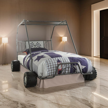 Metal Go Kart Style Twin Bed, Black