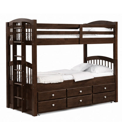 Wooden Twin/Twin Bunk Bed & Trundle with 3 Drawers, Brown