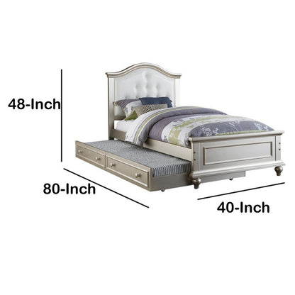 Cherub Twin Size Bed With Trundle In Silver And White