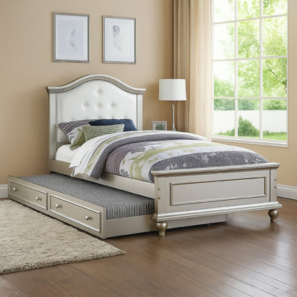 Cherub Twin Size Bed With Trundle In Silver And White