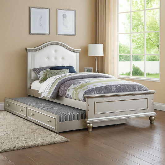Cherub Twin Size Bed With Trundle In Silver And White