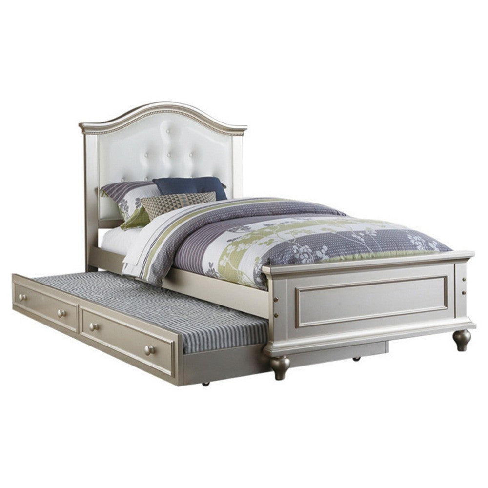Cherub Twin Size Bed With Trundle In Silver And White