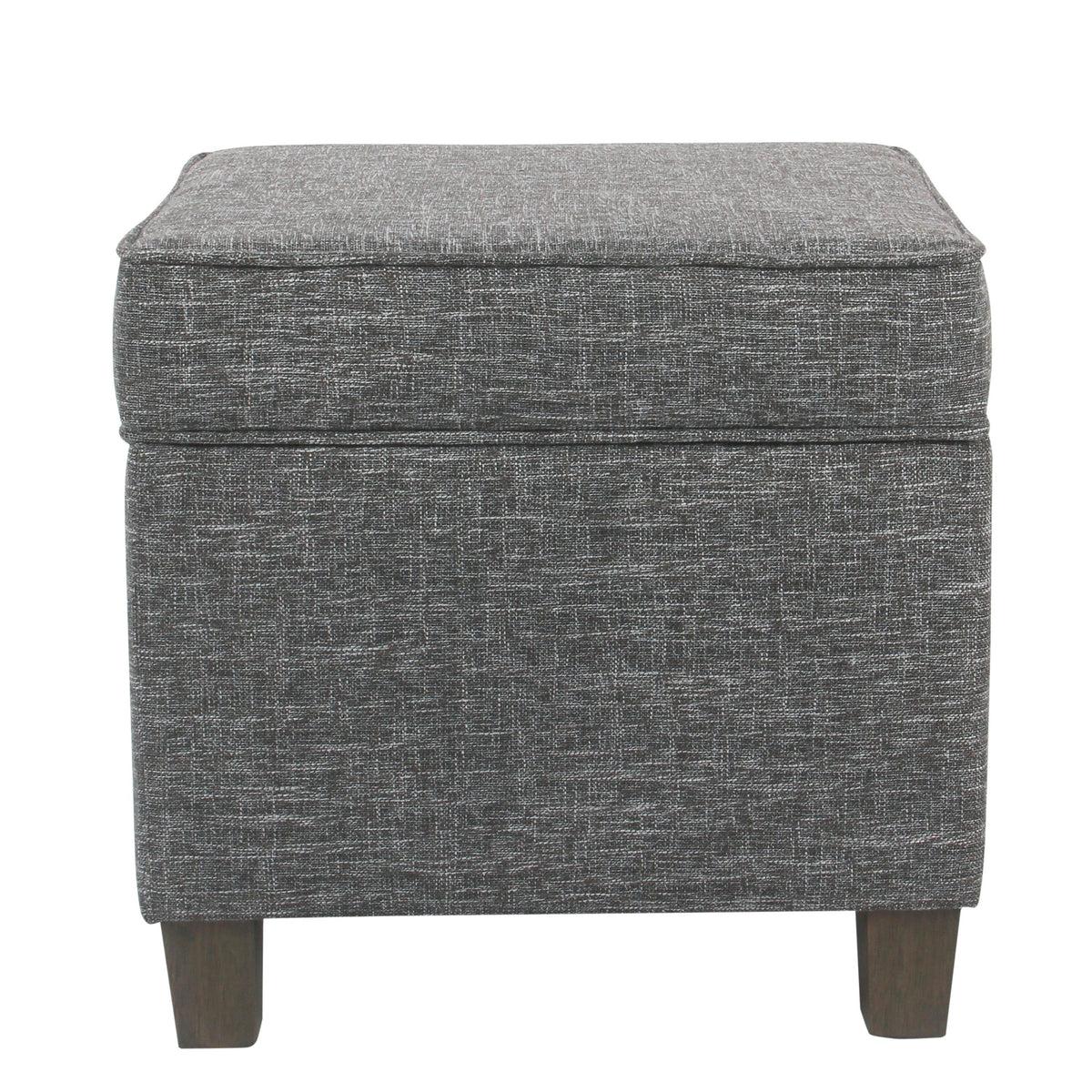 Textured Fabric Upholstered Wooden Ottoman with Lift Off Top, Gray and Brown
