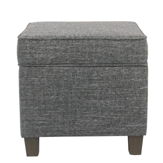 Textured Fabric Upholstered Wooden Ottoman with Lift Off Top, Gray and Brown