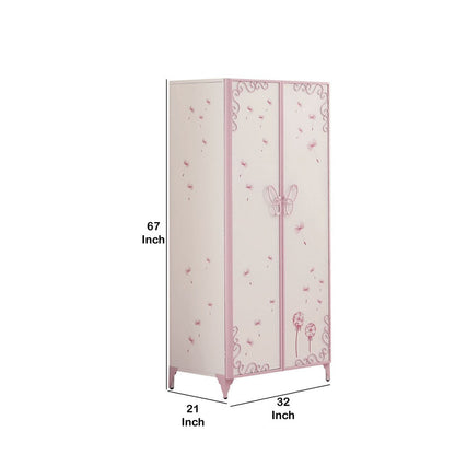 Metal Armoire with Butterfly Handle and Dandelions, White and Purple