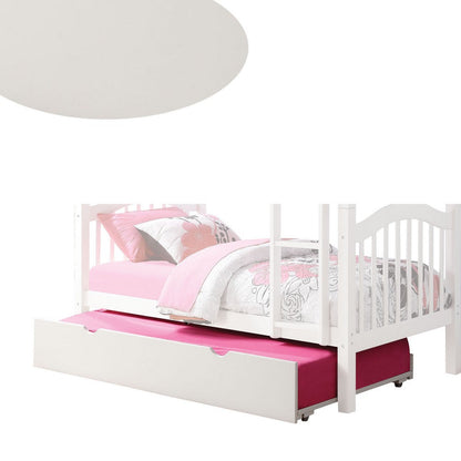 Twin Size Wooden Trundle with Caster Wheels and Cut Out Handles, White