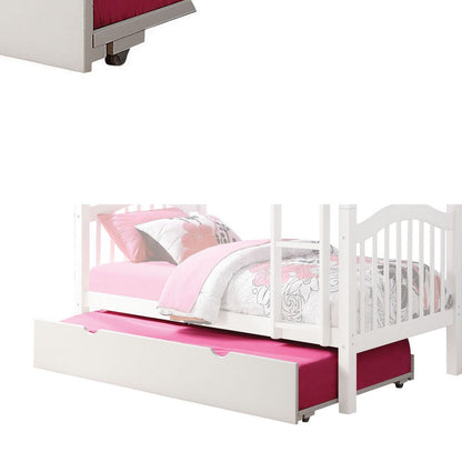 Twin Size Wooden Trundle with Caster Wheels and Cut Out Handles, White