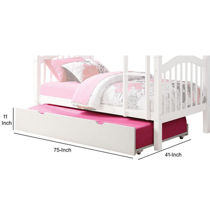 Twin Size Wooden Trundle with Caster Wheels and Cut Out Handles, White