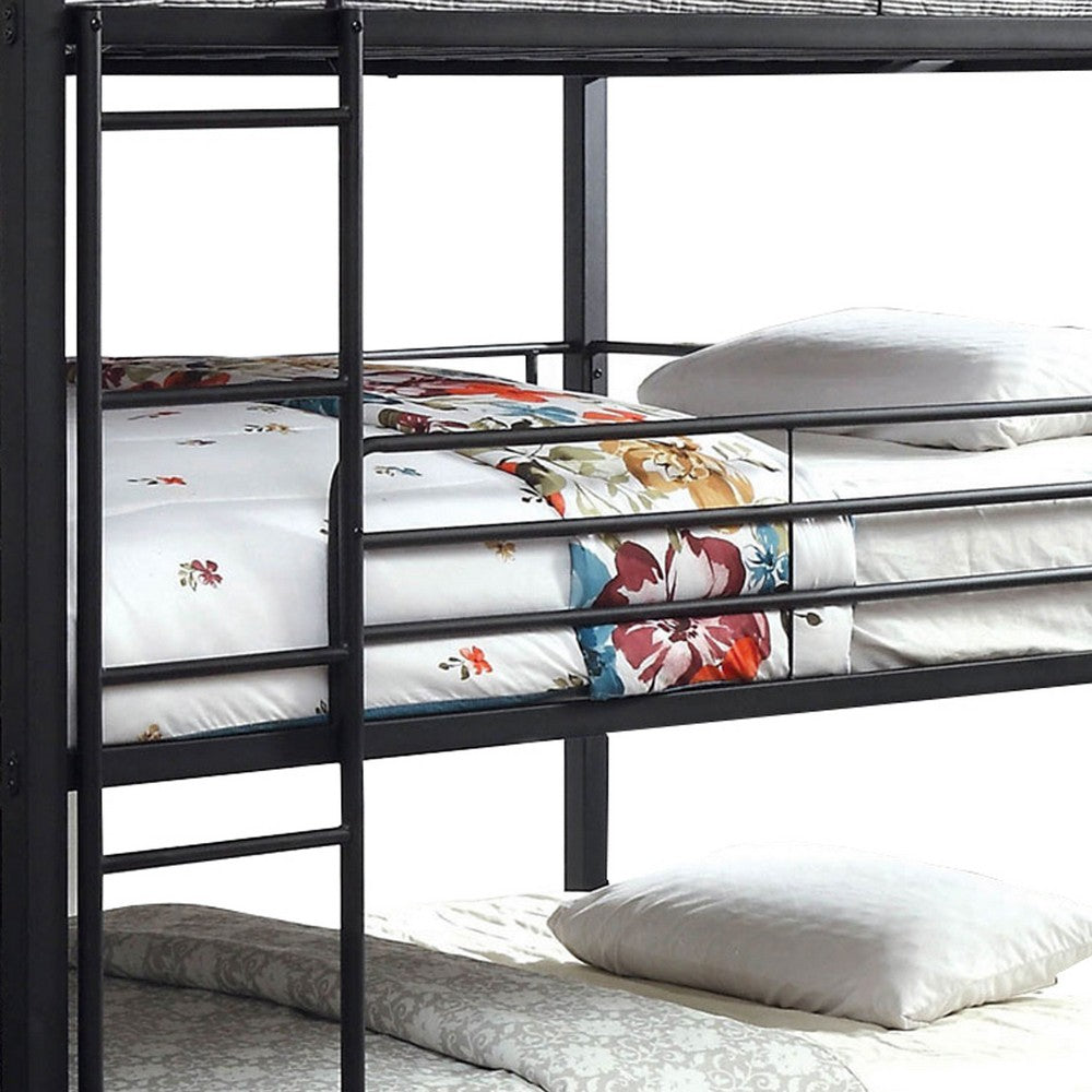 Industrial Style Queen Triple Decker Bunk Bed with Ladder, Black