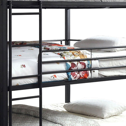 Industrial Style Queen Triple Decker Bunk Bed with Ladder, Black