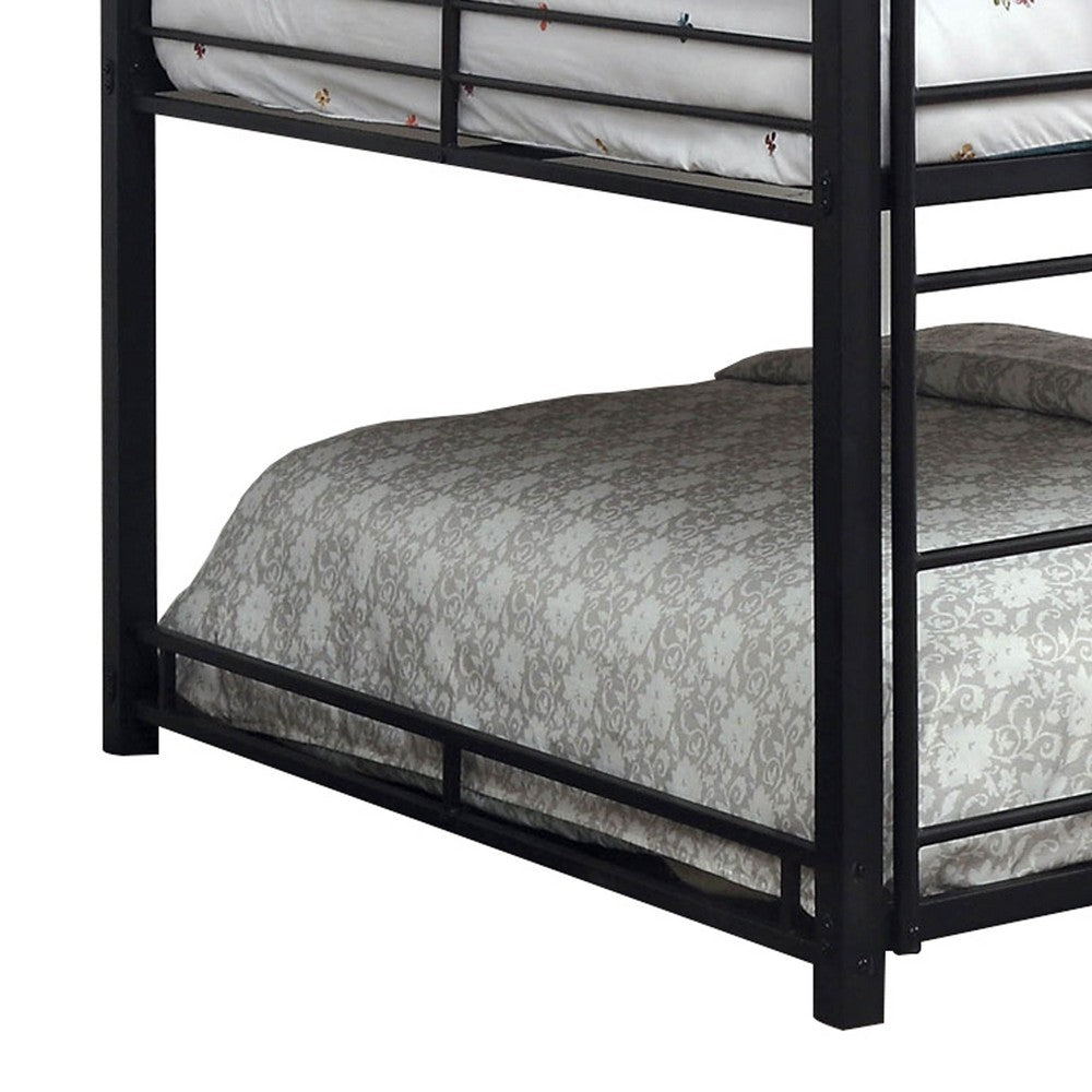 Industrial Style Queen Triple Decker Bunk Bed with Ladder, Black