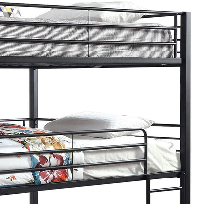 Industrial Style Queen Triple Decker Bunk Bed with Ladder, Black