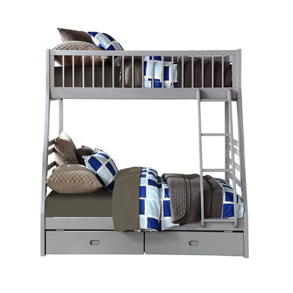 Transitional Twin Size Bunk Bed with Vertical Slats and Angled Ladder,Gray