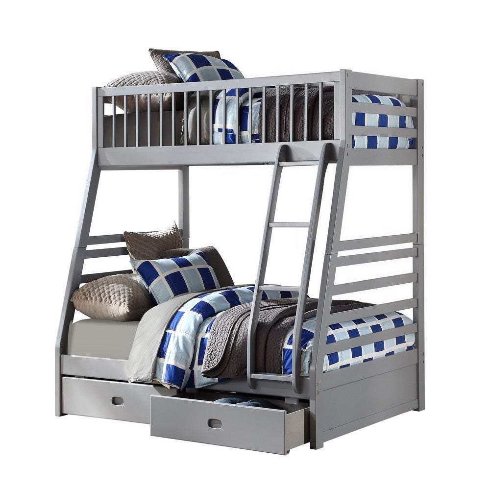 Transitional Twin Size Bunk Bed with Vertical Slats and Angled Ladder,Gray