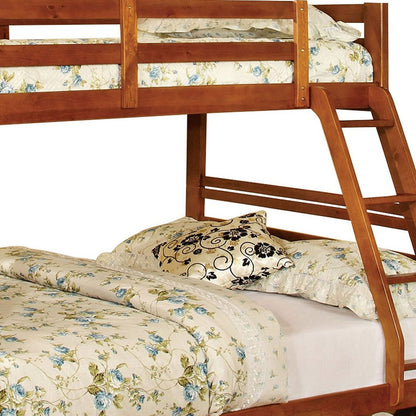 Transitional Style Twin Over Full Bunk Bed with Drawers, Oak Brown