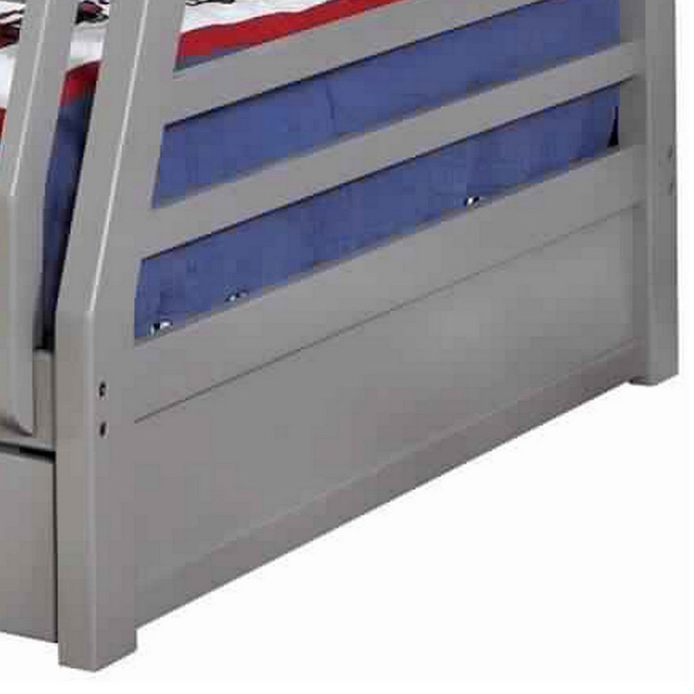 Transitional Twin Over Full Bed with Attached Ladder and Drawers, Dark Gray