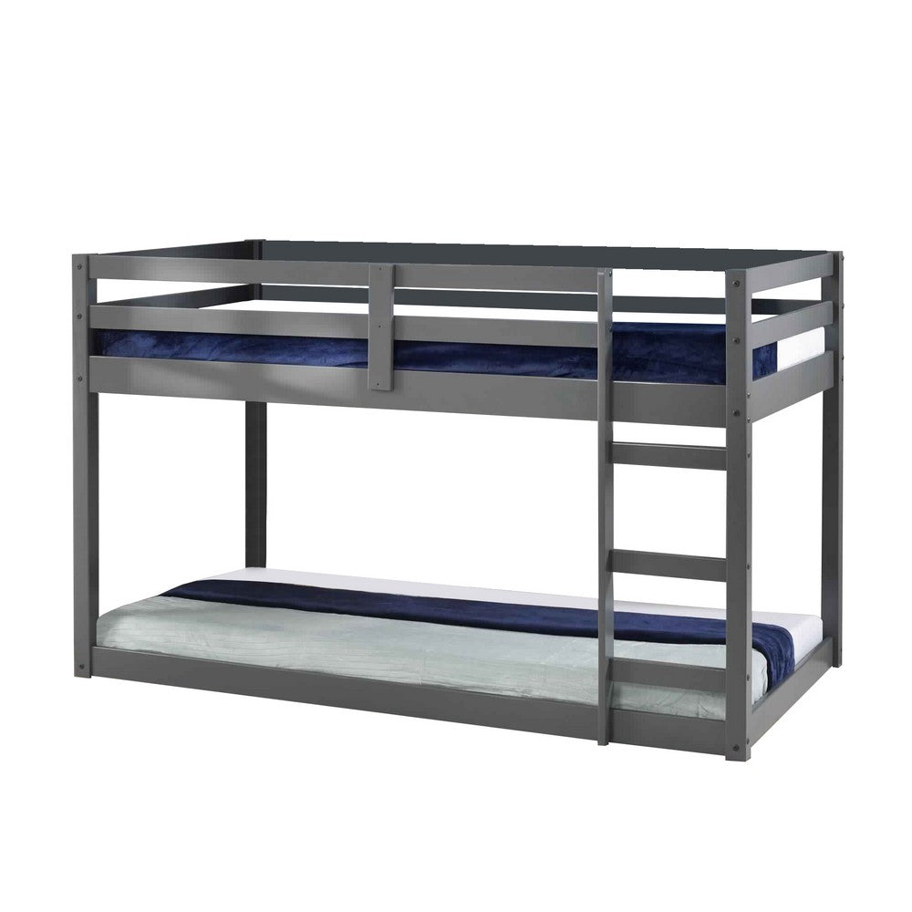 Twin Wooden Frame Loft Bed with Built In Ladder, Gray