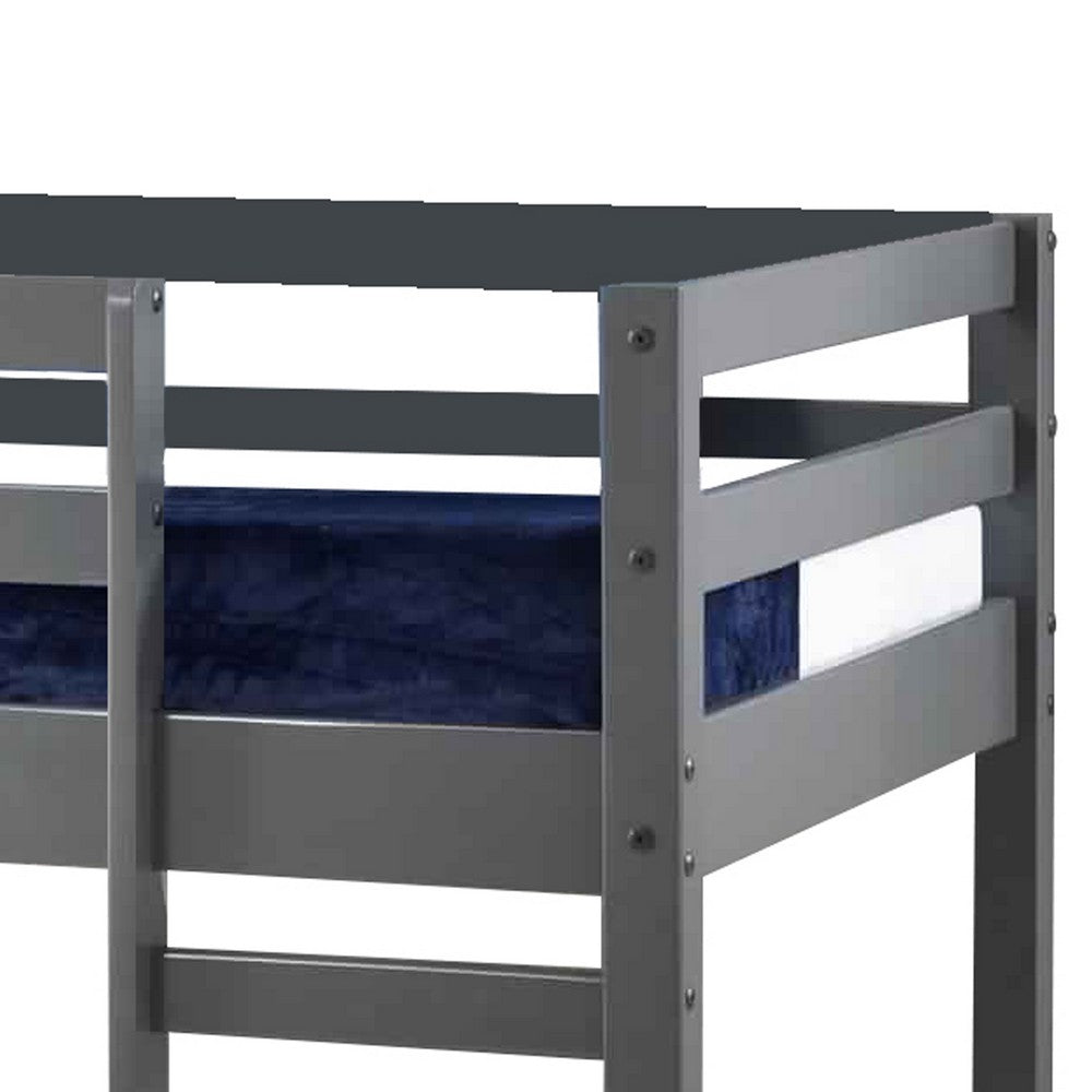 Twin Wooden Frame Loft Bed with Built In Ladder, Gray