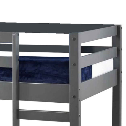 Twin Wooden Frame Loft Bed with Built In Ladder, Gray