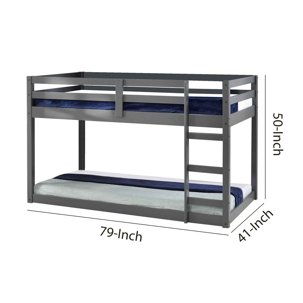 Twin Wooden Frame Loft Bed with Built In Ladder, Gray