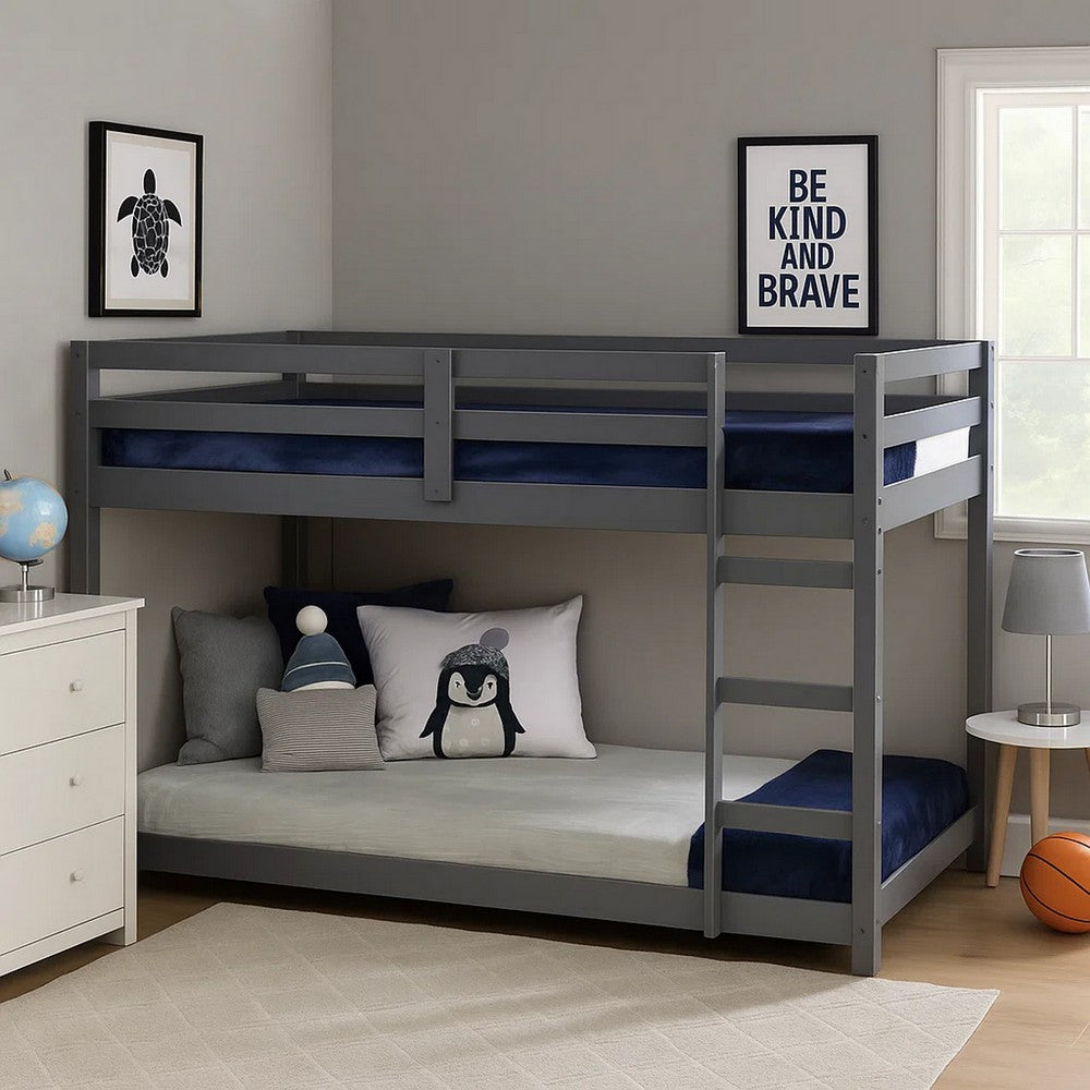 Twin Wooden Frame Loft Bed with Built In Ladder, Gray