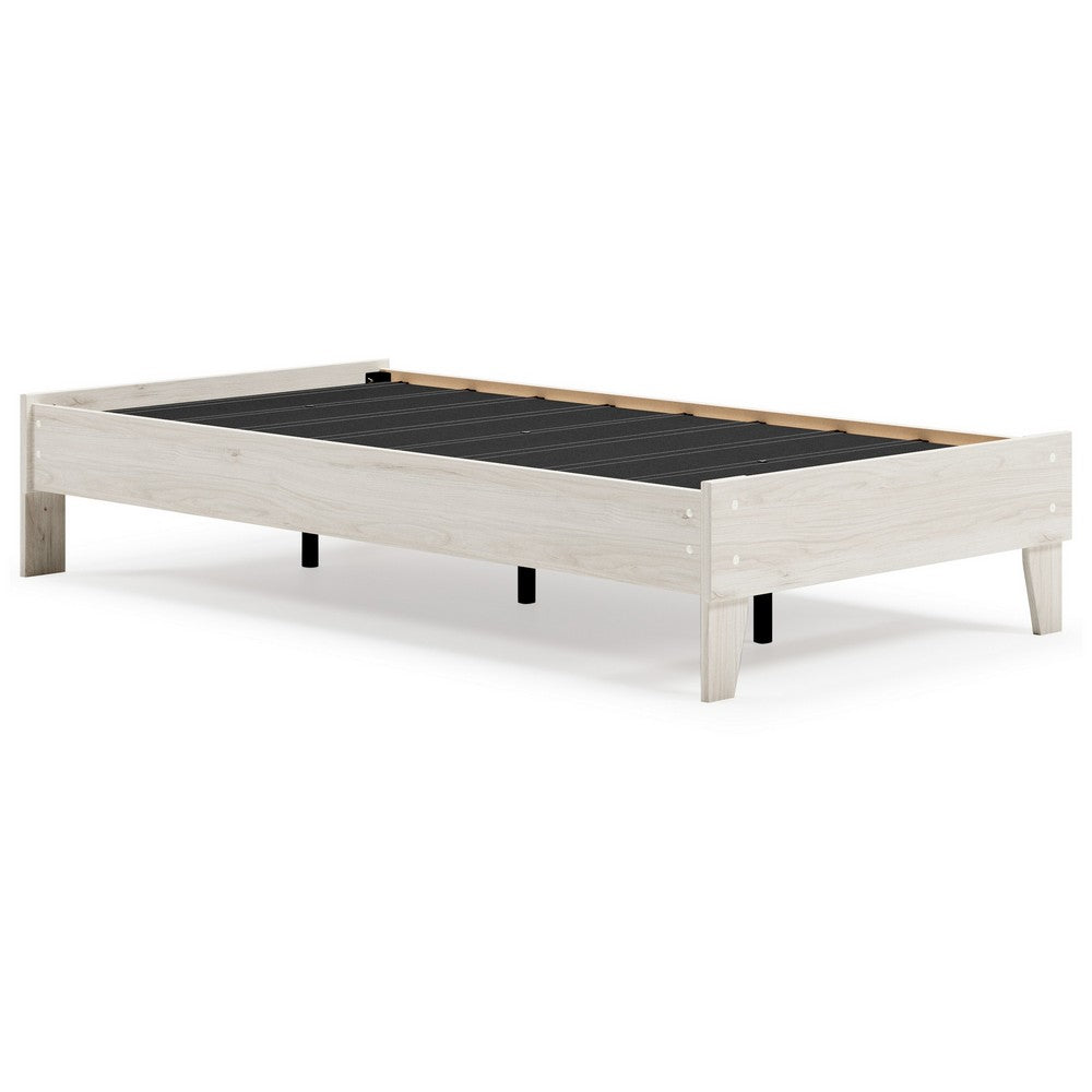 Wooden Twin Platform Bed with Grains, Off White